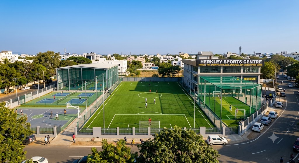 Herkley Sports Centre - Football Turf, Badminton Court, Pickleball Courts, Basketball Court, Box Cricket and Fitness Centre..